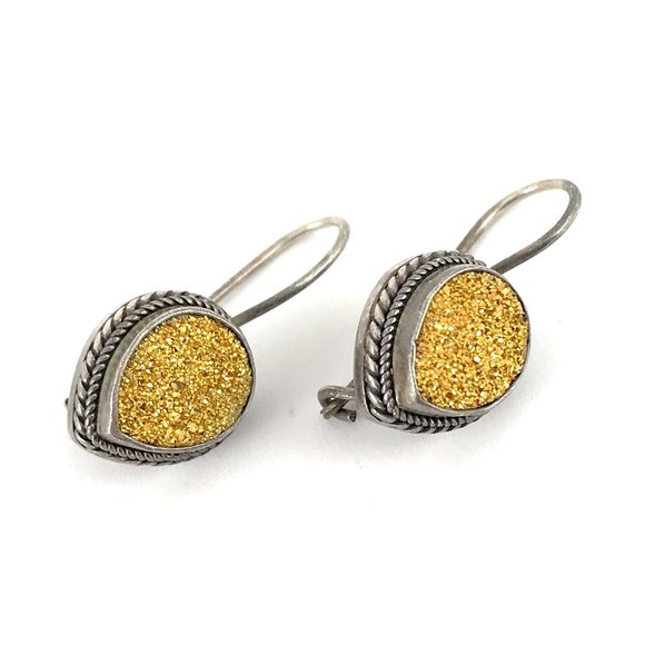 Sarda Sterling Silver 925 Vintage Gold Druzy Earrings